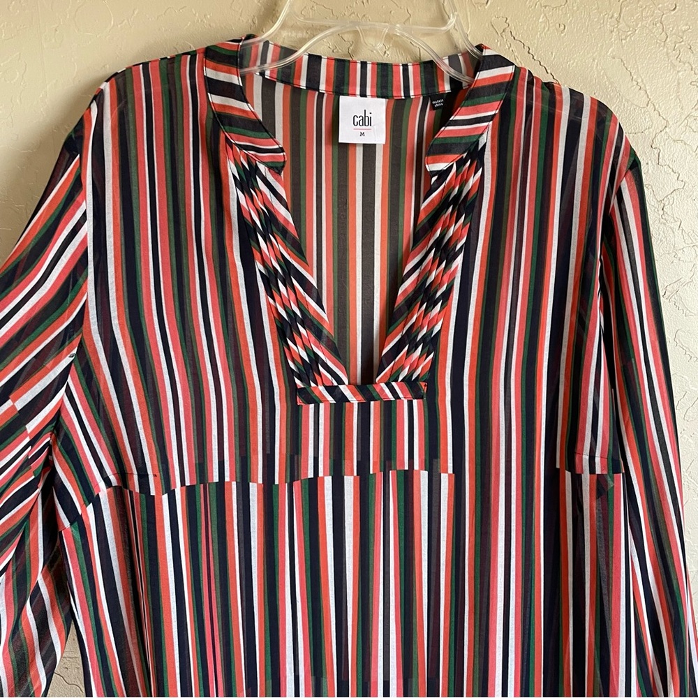CAbi #5519 The Ultimate Multicolor Stripe Blouse Sheer medium - Picture 5 of 10